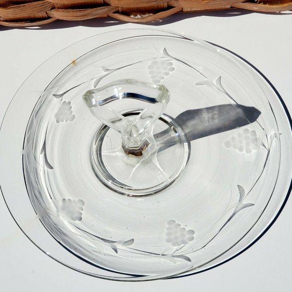 Tiffin 9.5" Center Handle Serving Plate etched grapevine tidbit sandwich dessert - Picture 2 of 7